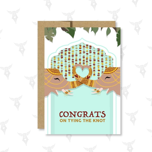 Indian wedding card for newly married couple congratulations greeting card for south asian wedding happy married life card for animal lover