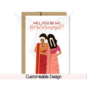 Personalized Indian bridesmaid proposal card with customisable design will you be my bridesmaid card for desi wedding maid of honor card