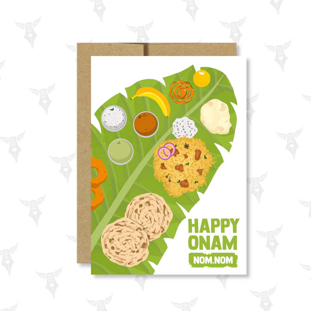 Happy Onam Greeting Card Funny Banana Leaf Food Ladoo Jalebi Etsy