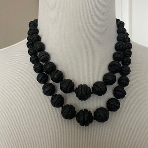 Lava Perlenkette Halskette | Doppelstrang | Schwarz | Neu mit Etikett