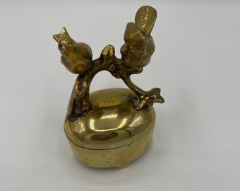 Brass Trinket Box with Birds on a Branch | 2 Piece | 2" x 4" | Vintage