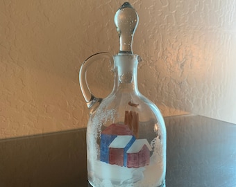 Early 1900 Hand Blown and Hand Painted Glass Decanter