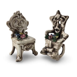 2x Capodimonte Porcelain Chair Figures | Matched Set Mom & Dad | 1950&#39;s | Vintage