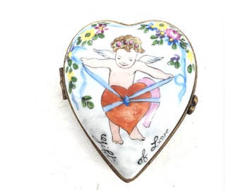 Limoges Porcelain Heart Shape Box | &quot;Peint Main&quot; or Hand Painted | Made in France | Chipped | Vintage