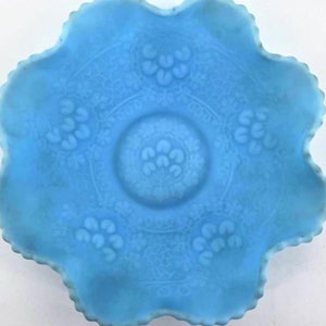 Fenton Frosted Blue, Ruffle Floral Bowl | Vintage