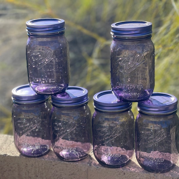 6 pots Mason de 16 oz, boules violettes en verre | Couvercle et joint Barnardin | Nouveau