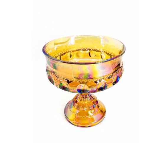 カーニバル ガラス 台座ボウル | 虹色琥珀色 | ヴィンテージ - Etsy 日本