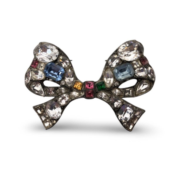 Eisenberg Vintage Bow Brooch | Multicolor Stones | 221224 | Vintage