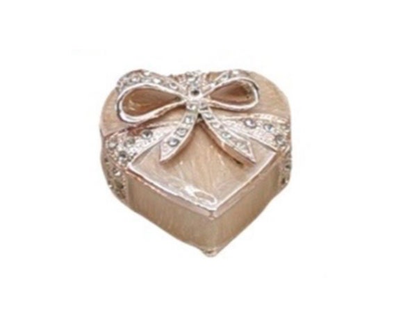 Heart Shape Crystal Studded Hinged Jewelry Box wi… - image 1