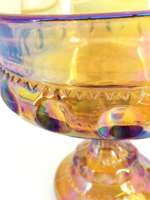 カーニバル ガラス 台座ボウル | 虹色琥珀色 | ヴィンテージ - Etsy 日本