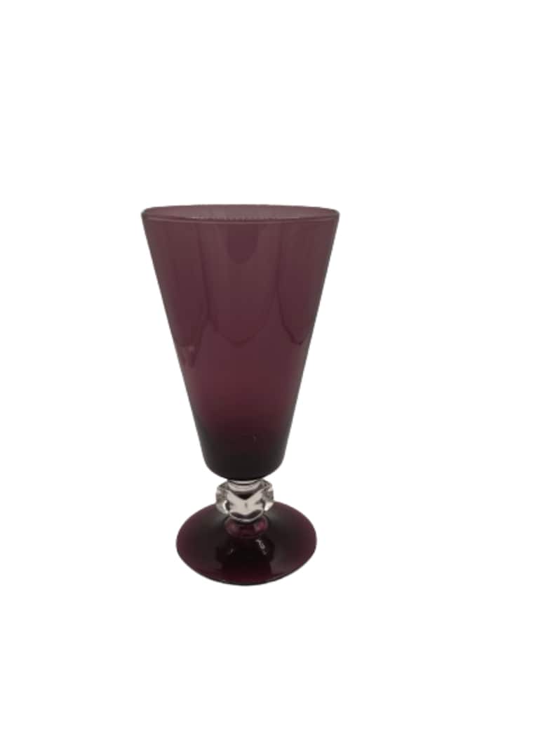 Amethyst Purple with Square Crystal Stem 7 H Vase or Glass Vintage image 1