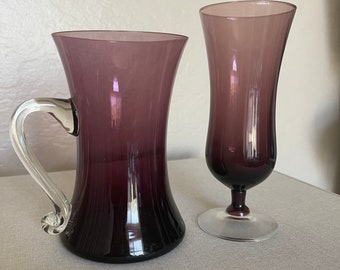 Collectors Set of 2 Vases | Clear Handle Flair Vase | Stylish Bud Vase | Amethyst Glass | Vintage