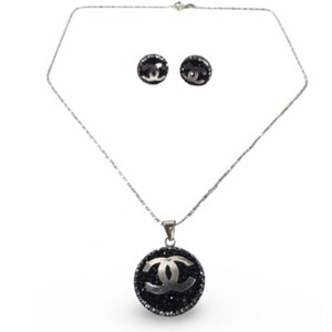 Chanel Black Pendant Necklace + Earrings | Original | Sterling Silver | Authentic Vintage