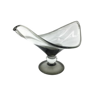 Large Smoky Gray Glass Art Bowl | Vintage