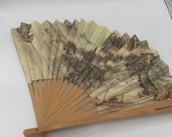 Ladies Paper Fan with &quot;Enesco Imports Corp.&quot; | Vintage