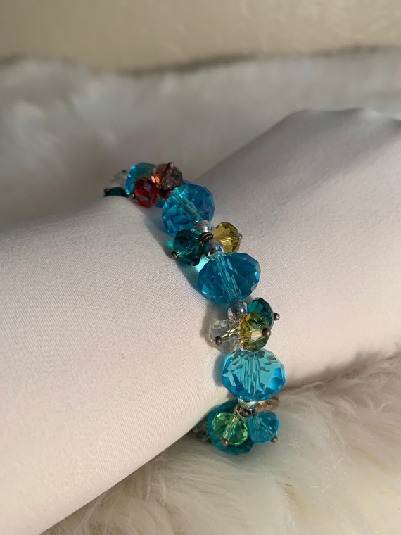 Multi Color Bright Blue Bead Bracelet