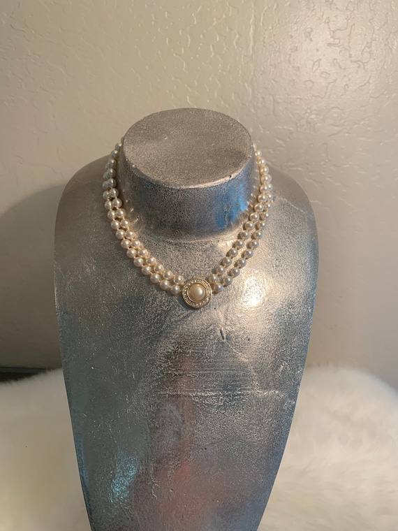 Multistrand S A L Pearl Necklace with Swarovski Cr