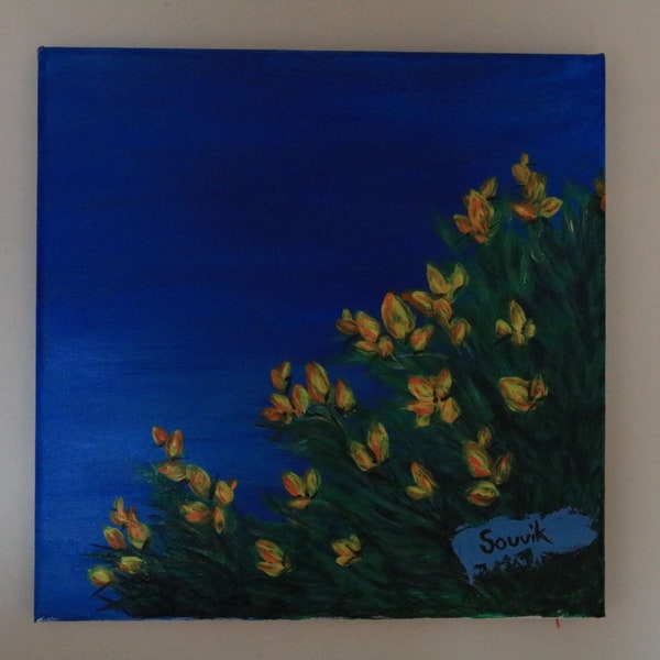 Peinture acrylique originale | Fleur jaune d’Ulex ou de Gorse