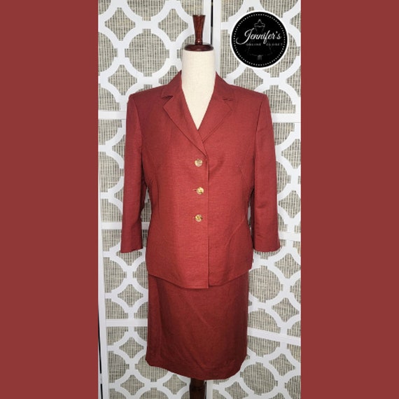 Kasper Petite Women's Rust Linen/rayon 2-piece Jacket & Skirt Suit