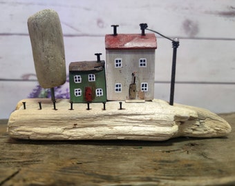 Driftwood Houses on the Street | Eco Cottage | Miniature Art House | Home Decor | Wooden Gift