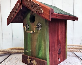 Classic Wooden Birdhouse for Small Birds |  Bird Feeder |  Garden Decoration | Handcrafted Nesting Bird Box