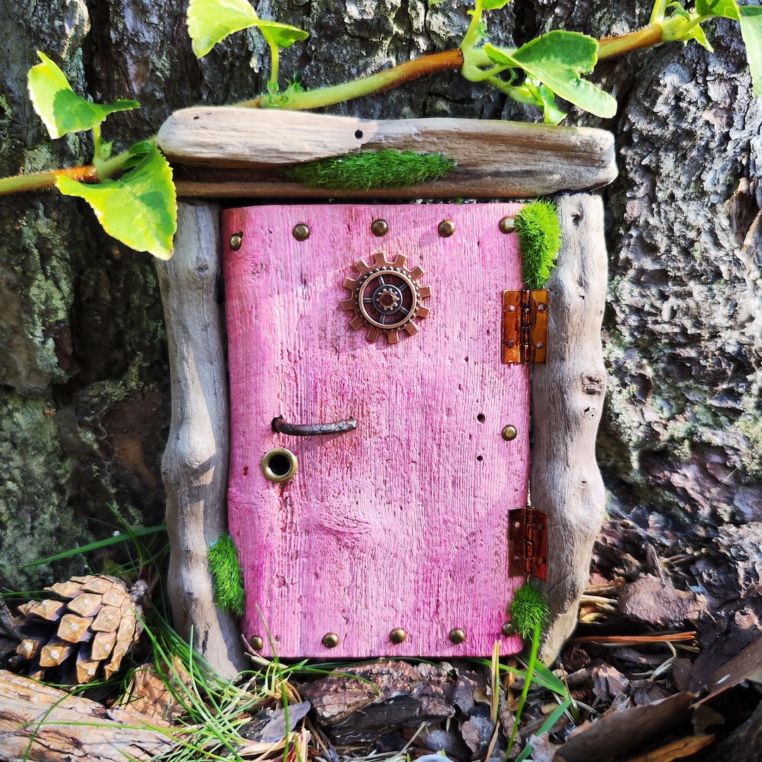 Fairy Pink Wooden Door: Miniature Garden Decor With Key - Etsy