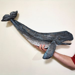 Driftwood Unique Big Blue Whale Wall Art | Sperm Whale Sculpture | Beach Decor | Wall Art Whale Handmade
