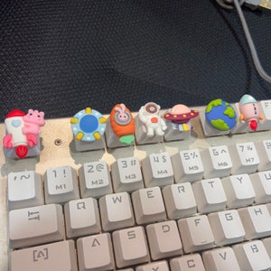 Cute space keycaps of Cherry MX mechanical keyboard, handmade custom keycaps, interesting gifts for gamers