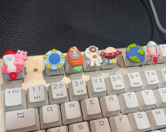Cute space keycaps of Cherry MX mechanical keyboard, handmade custom keycaps, interesting gifts for gamers