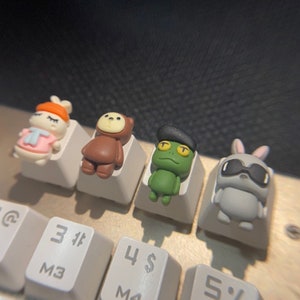 Cute animal keycaps of Cherry MX mechanical keyboard, handmade custom keycaps, interesting gifts for gamers