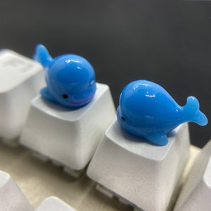 Cute blue whale keycaps of Cherry MX mechanical keyboard, handmade custom keycaps, interesting gifts for gamers