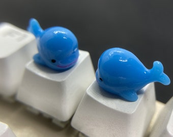 Cute blue whale keycaps of Cherry MX mechanical keyboard, handmade custom keycaps, interesting gifts for gamers