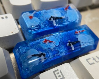 Suitable for cherry esc/spacebar/entr blue keycap handmade koi resin keycap craftsman keycap gift boy OEM keyboard customized keycap