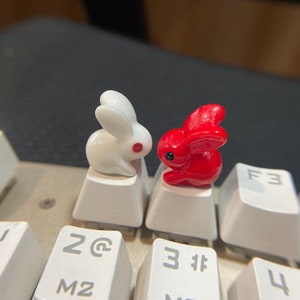Cute Red rabbit keycaps of Cherry MX mechanical keyboard, handmade custom keycaps, interesting gifts for gamers