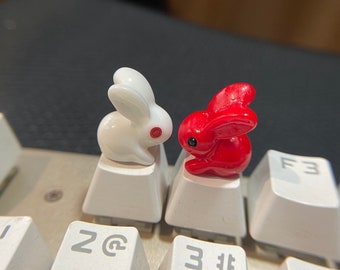 Cute Red rabbit keycaps of Cherry MX mechanical keyboard, handmade custom keycaps, interesting gifts for gamers