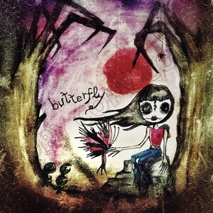 Stampa Firmata e numerata Fine su cartoncino - "Butterfly" anno 2021 - da colezione - da dipinto horror art zombie gothic sketch