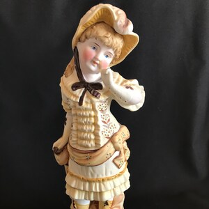 Antique German Bisque Figurine, Lovely Victorian Girl Beautifully Handpainted in Muted Shades, Collectible Figurine