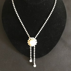 Elegant Vintage Rhinestone and Pearl Necklace, 50s Costume Jewelry, Retro Necklace, Bridal Necklace