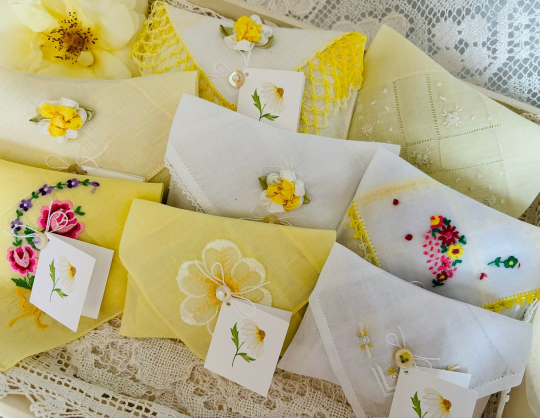 Yellow Lavender Scented Sachet Envelopes Made From Vintage Hankies