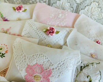 Pretty in Pink Lavender Scented Drawer Sachets Made From Vintage Hankies, Mother's Day Gift, Gift For Her, Scented Gift, Gift Basket Item