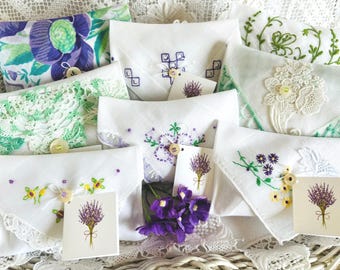 Lavender Scented Hankie Sachet: Vintage Embroidered Drawer Freshener