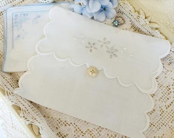 Pouchette, White Keepsake Envelope Upcycled from an Antique Linen, Lingerie/Jewelry Bag ,Hanky/Memoribilia Pouch