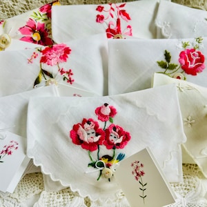 Vintage Hankie Lavender Sachet: Pink & White Embroidered Floral Scented Gift