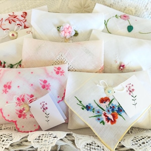 Vintage Hankie Lavender Sachet: Pink Floral Aromatherapy Gift, Shower Favor