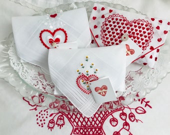 Sachets in Shades of Red and White Made From Vintage Hankies, Lavender Scented Valentine Gift, Feminine Sachet, Gift Basket Item