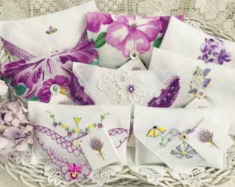 Lavender and White Vintage Hankie Drawer Sachets, Lavender Scented Gift, Bridal Party Gifts, Shower Favors, Get Well Gift