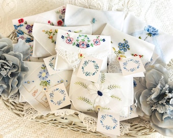 Vintage Hankie Lavender Sachet: Blue Floral Embroidered Drawer Freshener