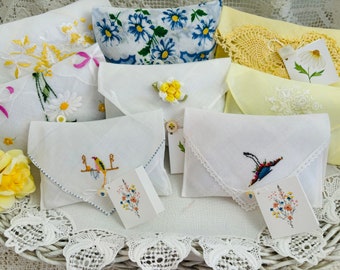 Pretty Spring Drawer Sachets Made From Vintage Hankies, Lavender Scented Sachets, Calming Sachets, Gift Basket Item, Mother's Day Gift