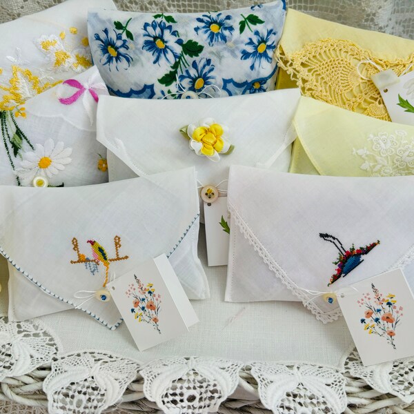 Pretty Spring Drawer Sachets Made From Vintage Hankies, Lavender Scented Sachets, Calming Sachets, Gift Basket Item, Mother's Day Gift