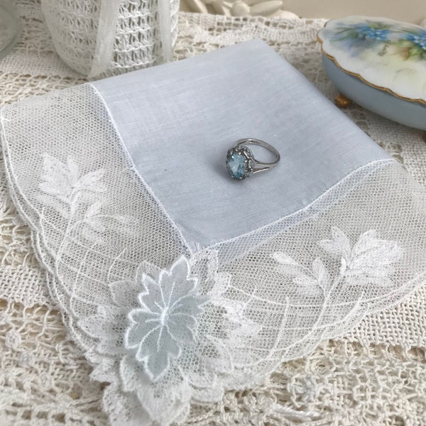 Blue Vintage Net Lace Hankie Perfect For A Bride, Sheer Blue Linen Lawn Hanky, Bridal Hankie, Engagement Gift, Something Old, Something Blue